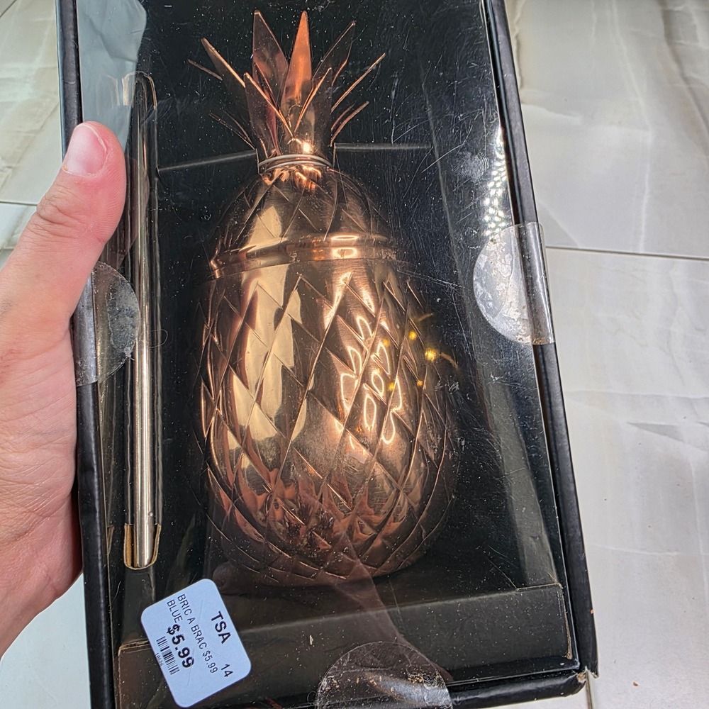 Godinger Copper Plated Stainless Steel Pineapple Tumbler with Straw 20oz 6207 T1 - Picture 16 of 16